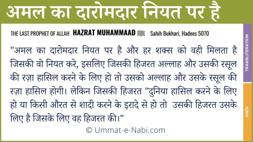 Amal ka Daromadar Niyat par hai Hadees in Hindi