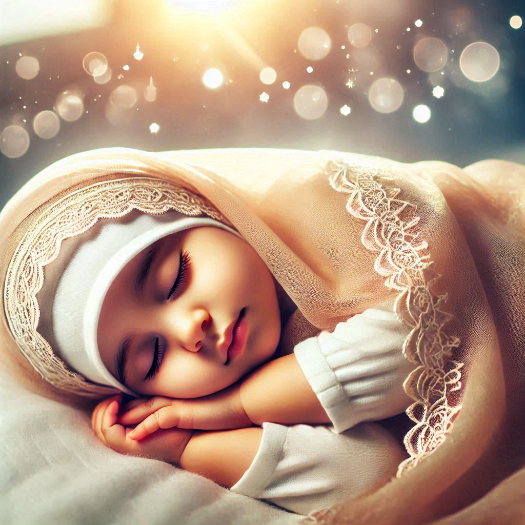 A peaceful sleeping muslim baby