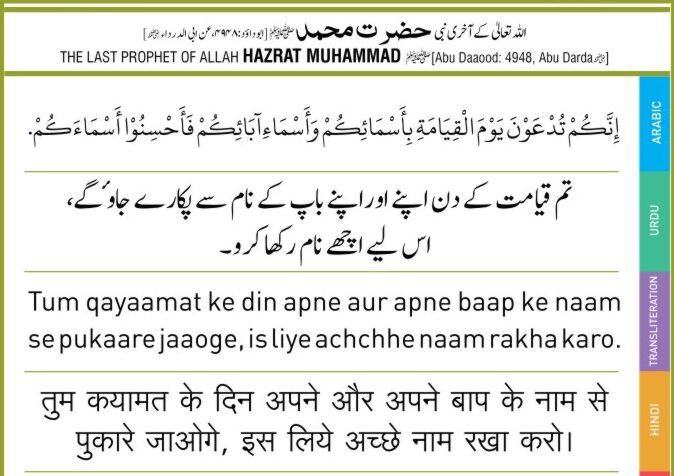 Hadees: Tum Qayamat ke din apne aur apne baap ke naam se pukaare jaoge