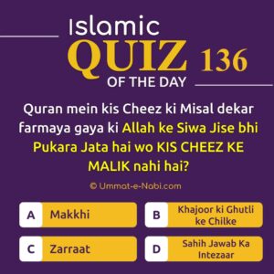 Islamic Quiz 136 : Quran mein kis Cheez ki Misaal dekar farmaya gaya ki Allah ke Siwa Jise bhi Pukara Jata hai wo KIS CHEEZ KE MALIK nahi hai?