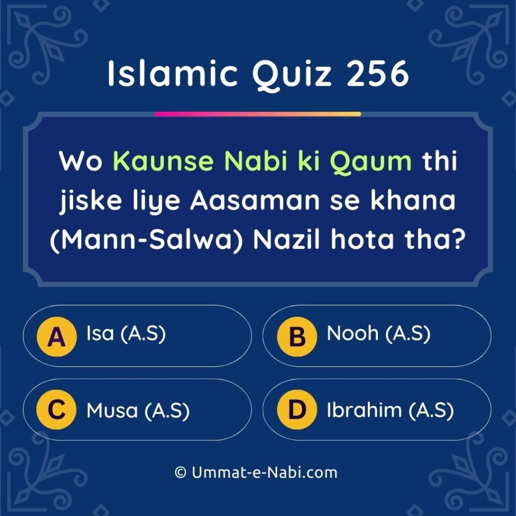 Islamic Quiz 256 : Wo Kaunse Nabi ki Qaum thi jiske liye Aasaman se khana (Mann-Salwa) Nazil hota tha?